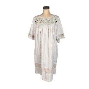 Bechamel Petites Tan White Striped Palm Tree Embroidered Cotton Muumuu Dress PL